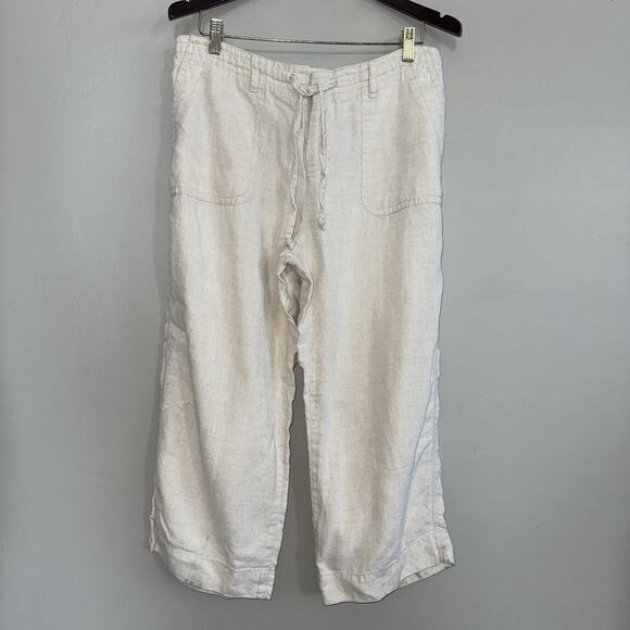 Lizwear By Liz Claiborne 100% Linen Cropped Pants Sz 12 Beige Cream Pockets - Picture 1 of 7